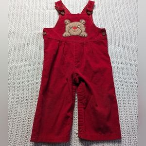 Vintage Carters Corduroy Overalls Bear Applique Size 18 Months Red USA